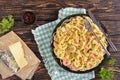 Portion of Creamy Parmesan shrimps pasta Royalty Free Stock Photo