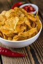 Portion of crispy Potato Chips (selective focus)