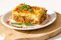 Portion of delicious pastitsio served on a plate Royalty Free Stock Photo