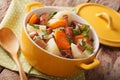 Portion of the Dublin coddle close-up in a yellow pot. horizonta Royalty Free Stock Photo