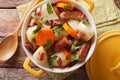 Portion of the Dublin coddle close-up in a yellow pot. Horizonta Royalty Free Stock Photo