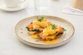 Portion of eggs benedict toast with salmon Royalty Free Stock Photo