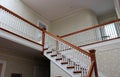 Portion of elaborate staircase showcasing craftsmanship inside historic Van Horn Mansion, Burt, New York, 2018