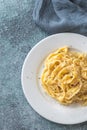 Portion of fettuccine Alfredo