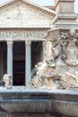 Portion of the Fountain of the Pantheon and Pantheon in the Piazza della Rotonda Royalty Free Stock Photo