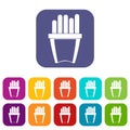 Portion of french fries icons set flat Royalty Free Stock Photo