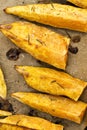 Portion of fresh baked sweet potato wedges Royalty Free Stock Photo