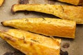 Portion of fresh baked sweet potato wedges Royalty Free Stock Photo