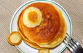 A portion of Fried homemade pancakes on a plate. Delicious breakfast Royalty Free Stock Photo