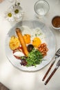 Portion of breakfast with sausage and fried eggs Royalty Free Stock Photo