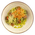Portion of gourmet pesto spaghetti pasta Royalty Free Stock Photo