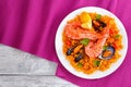 Portion of gourmet seafood valencia paella Royalty Free Stock Photo