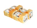 Portion hot fried sushi rolls with salmon and cheese. Isolated on white background Royalty Free Stock Photo