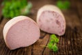 Portion of Liverwurst German cuisine selective focus