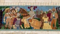 Portion of a long ceramic tile mural by Kenneth Gale at the top of the Amon Carter Auditorium in Fort Worth, Texas.