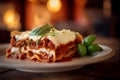 Portion of meat Lasagna with bechamel and parmesan cheese