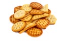 Portion of mixed crackers isolated on white background. organic crispy crackers