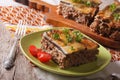 Portion of moussaka with eggplant on a plate close-up. horizonta