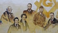 Portion of a Mural by Jorge D`Soria depicting famous freemason`s throughout the history of the United States.