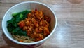 A portion of noodle udon with chicken spicy