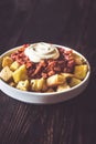 Portion of patatas bravas with sauces Royalty Free Stock Photo