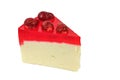 Portion piece of cheesecake with strawberries and strawberry jelly