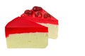 Portion pieces of cheesecakes with strawberries and strawberry jelly