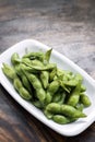 Portion of japanese edamame green beans snack starter Royalty Free Stock Photo