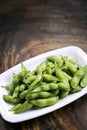 Portion of japanese edamame green beans snack starter Royalty Free Stock Photo