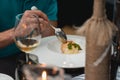 Portion of sorbet with melon balls and mint leaves served on a white platein a restaurant . Closeup Royalty Free Stock Photo