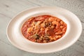 Portion of Spanish fish and chorizo soup Royalty Free Stock Photo
