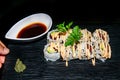 A portion of spicy tuna california sushi rolls Royalty Free Stock Photo