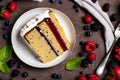 Portion of sponge cake and red fruit jam with strawberries and blueberries, ai generative illustration Royalty Free Stock Photo