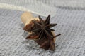 Portion of star anise in a wooden scoop