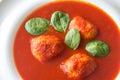 Portion of tomato soup with meatballs Royalty Free Stock Photo