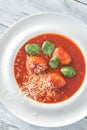 Portion of tomato soup with meatballs Royalty Free Stock Photo