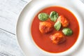 Portion of tomato soup with meatballs Royalty Free Stock Photo