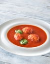 Portion of tomato soup with meatballs Royalty Free Stock Photo