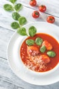 Portion of tomato soup with meatballs Royalty Free Stock Photo