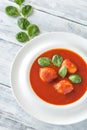 Portion of tomato soup with meatballs Royalty Free Stock Photo