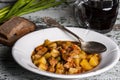 Portion of traditional irish beef, guinness beer stew with carrots and potato Royalty Free Stock Photo