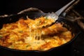 a portion of unbaked latke batter on spatula over frying pan