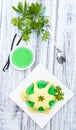 Portion of Woodruff Jelly with Vanilla Sauce