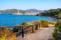 Portisco, Sardinia, Italy - Panoramic view of yacht marina and port of Portisco resort town - Marina di Portisco - at Costa