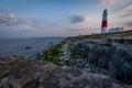 PORTLAND BILL LIGHTHOUSE AT SUNSET IN DORSET Royalty Free Stock Photo