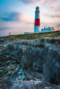 PORTLAND BILL LIGHTHOUSE AT SUNSET IN DORSET Royalty Free Stock Photo