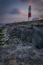 PORTLAND BILL LIGHTHOUSE AT SUNSET IN DORSET Royalty Free Stock Photo