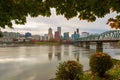 Portland City Skyline Framed by Fall Foliage Royalty Free Stock Photo