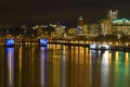 Portland City Skyline by Waterfront at Night Royalty Free Stock Photo