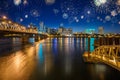 Portland City Skyline with Wilamette River and Hawthorne bridge during the night Royalty Free Stock Photo